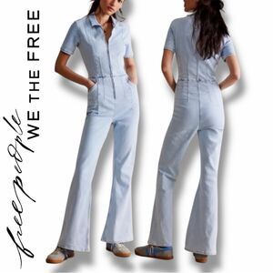 Free People/We the Free Women’s Jayde Flare Denim Jumpsuit in the Size X-Large